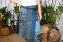 Load image into Gallery viewer, REVIVAL WRAP PATCHWORK SKIRT|COTTON DENIM- BLUES