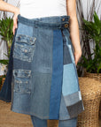 REVIVAL WRAP PATCHWORK SKIRT | COTTON DENIM- BLUES