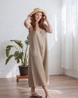ZIP-IT JUMPSUIT in 100% beige linen