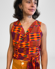WONDER WRAP TOP in COTTON LINEN blend in multi folkloric COLORS