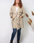 3-WAY FREEDOM DRAPE COAT, knee length, 100% LINEN in light taupe colour
