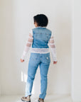 RECLAIMED JEANNIE JACKET | DENIM - LACE STRAIGHT SLEEVE - BLUE