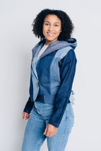 Load image into Gallery viewer, JUSTIFY JACKET HOODIE | UPCYCLED DENIM PATCHWORK - BLUES