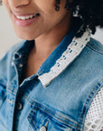 RECLAIMED JEANNIE JACKET | DENIM - LACE STRAIGHT SLEEVE - BLUE