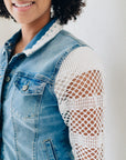 RECLAIMED JEANNIE JACKET | DENIM - LACE STRAIGHT SLEEVE - BLUE