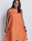 ESSENTIAL JENNA knee-length DRESS in 100% LINEN in tangerine orange