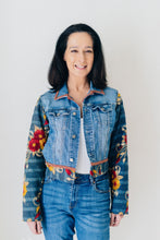 Load image into Gallery viewer, RECLAIMED JEANNIE JACKET | DENIM and KANTHA COTTON - RED PRINT