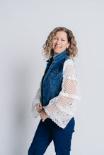 Load image into Gallery viewer, RECLAIMED JEANNIE JACKET | DENIM-LACE-BELL SLEEVE - BLUE