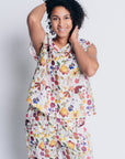 EVERY DAY CAP SLEEVE TOP in 100% garden print LINEN