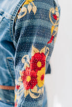 Load image into Gallery viewer, RECLAIMED JEANNIE JACKET | DENIM and KANTHA COTTON - RED PRINT