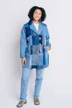 Load image into Gallery viewer, ENDLESS SUCCESS TAILORED COAT | UPCYCLED DENIM PATCHWORK - BLUES - KNEE LENGTH