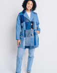 ENDLESS SUCCESS TAILORED COAT | UPCYCLED DENIM PATCHWORK - BLUES - KNEE LENGTH