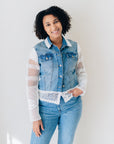 RECLAIMED JEANNIE JACKET | DENIM - LACE STRAIGHT SLEEVE - BLUE