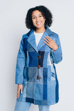 Load image into Gallery viewer, ENDLESS SUCCESS TAILORED COAT | UPCYCLED DENIM PATCHWORK - BLUES - KNEE LENGTH