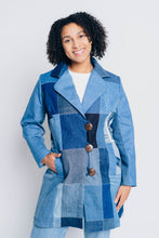 Load image into Gallery viewer, ENDLESS SUCCESS TAILORED COAT | UPCYCLED DENIM PATCHWORK - BLUES - KNEE LENGTH