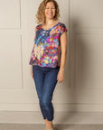 EVERY DAY CAP SLEEVE TOP | LINEN - MAGENTA/BLUE
