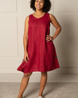 ESSENTIAL JENNA knee-length DRESS in 100% LINEN in BERRY RED