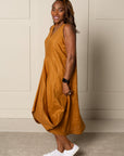 DRAPED FOREVER FROCK dress in 100% LINEN in rust yellow orange