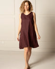 ESSENTIAL JENNA knee-length DRESS in 100% LINEN in coffee brown