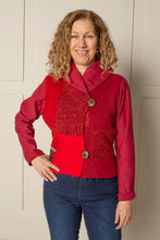 Load image into Gallery viewer, JUSTIFY CARDIGAN HOODIE in PATCHWORK ORGANIC fabric in RUBY RED