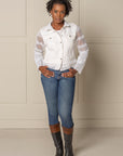 RECLAIMED JEANNIE JACKET | DENIM & LACE - STRAIGHT SLEEVE - SUGAR WHITE