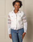 RECLAIMED JEANNIE JACKET in white DENIM & LACE with straight sleeves