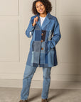 ENDLESS SUCCESS TAILORED COAT | UPCYCLED DENIM PATCHWORK - BLUES - KNEE LENGTH