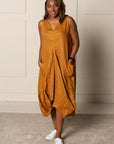 DRAPED FOREVER FROCK | LINEN - RUST
