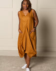DRAPED FOREVER FROCK | LINEN - RUST