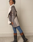 SIGNATURE MULTI-WAY CIRCLE COAT | WOOL BLEND PATCHWORK PLAID - BEIGE/CREME