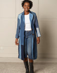 ENDLESS SUCCESS TAILORED COAT | UPCYCLED AND ORGANIC DENIM PATCHWORK - BLUES - LONG