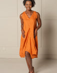 DRAPED FOREVER FROCK dress in 100% LINEN in orange