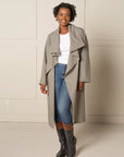 3-WAY FREEDOM DRAPE COAT, 100% LINEN in dark taupe colour