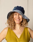 UPCYCLED cotton blue DENIM patchwork BRIMMED HAT