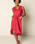 DRAPED FOREVER FROCK | LINEN - BERRY RED