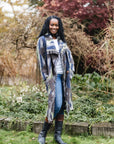 3-WAY FREEDOM DRAPE COAT FRINGED in COTTON BLEND fabric, in BLUE OCEAN