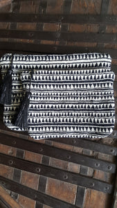 black and white zippered pouch