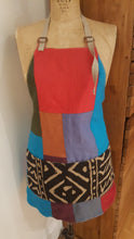 Load image into Gallery viewer, Patchwork linen and cotton apron. Fully lined with front mudcloth pocket. 
