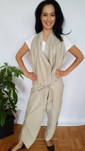 Load image into Gallery viewer, LINEN WRAP PANT-TAUPE STRIPE