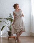 natural colour drawstring dress front in 100% linen