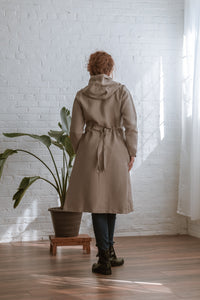 hooded long coat in natural back