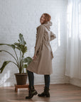 hooded long coat in natural from the side