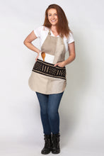 Load image into Gallery viewer, on model - Patchwork linen and cotton apron. Fully lined with front mudcloth pocket.