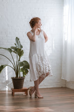 Load image into Gallery viewer, LINEN DRAWSTRING DRESS-WHITE
