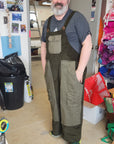 URBAN REWORK OVERALLS in WASHED CEDAR GREEN CORDUROY with upcycled pockets