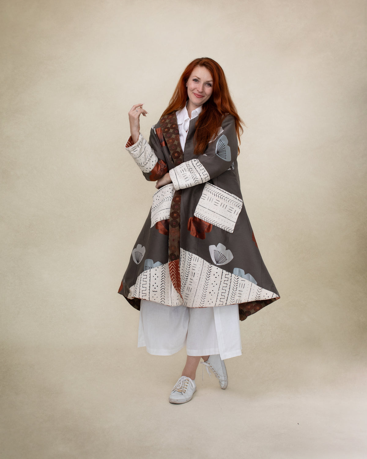 REVERSE IT EARTH AND ECHO COAT in COTTON MUDCLOTH in CAPPUCINO brown