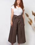 WONDER WRAP PANTS in 100% cinnamon-coloured linen