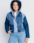 JUSTIFY JACKET HOODIE | UPCYCLED DENIM PATCHWORK - BLUES