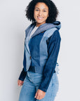 JUSTIFY JACKET HOODIE | UPCYCLED DENIM PATCHWORK - BLUES