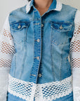 RECLAIMED JEANNIE JACKET |  DENIM - LACE STRAIGHT SLEEVE - BLUE